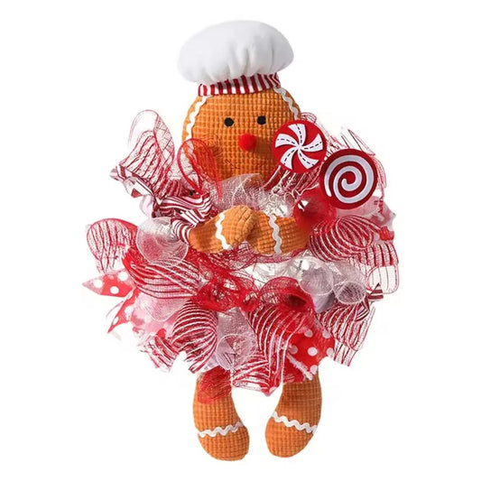 Christmas Gingerbread Man Wreath Decoration, 41 x 56 cm Non-Woven Hanging Ornament for Door, Mantel or Tree - product view 1