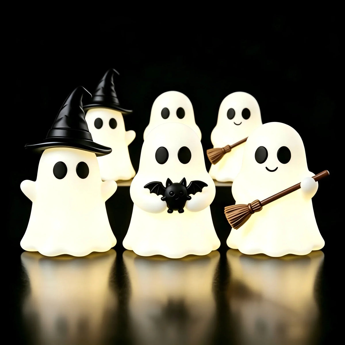 Halloween Mini Ghost Statue, Glow-in-the-Dark PVC Ornament, Soft Spooky Table Decor in 3, 6 or 9 Pieces - product view 1
