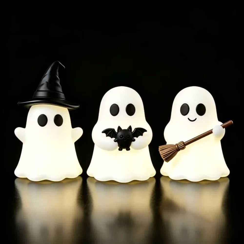 Halloween Mini Ghost Statue, Glow-in-the-Dark PVC Ornament, Soft Spooky Table Decor in 3, 6 or 9 Pieces - product view 2