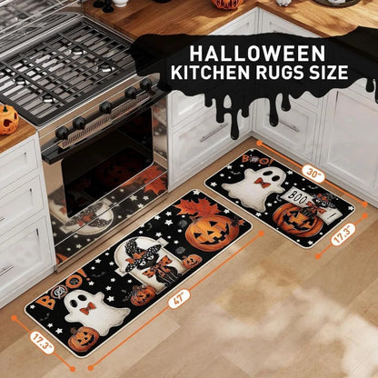 Halloween Pumpkin Spider Web Kitchen Mat, Non-Slip Fade-Resistant Polyester Rug with PVC Backing, Single or 2-Piece Sets - product view 2