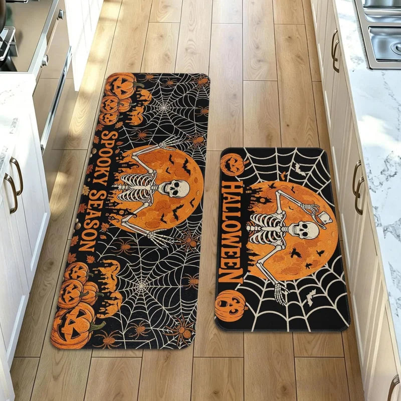 Halloween Pumpkin Spider Web Kitchen Mat, Non-Slip Fade-Resistant Polyester Rug with PVC Backing, Single or 2-Piece Sets - product view 5