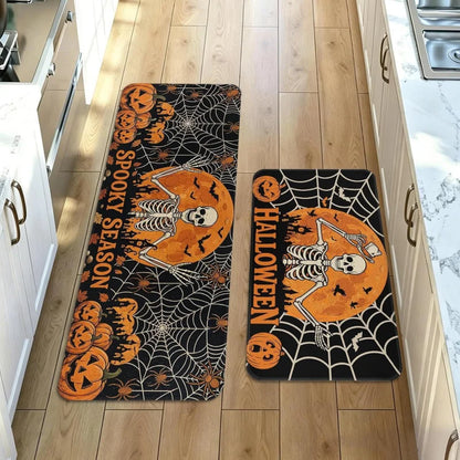Halloween Pumpkin Spider Web Kitchen Mat, Non-Slip Fade-Resistant Polyester Rug with PVC Backing, Single or 2-Piece Sets - product view 5