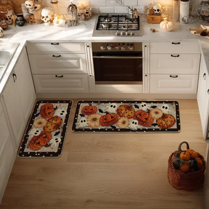 Halloween Pumpkin Spider Web Kitchen Mat, Non-Slip Fade-Resistant Polyester Rug with PVC Backing, Single or 2-Piece Sets - product view 6