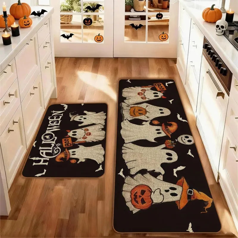 Halloween Runner Rug, Cartoon Ghost Pumpkin Bat Pattern, Non-Slip Fade-Resistant Polyester Floor Mat for Kitchen Hallway - product view 1