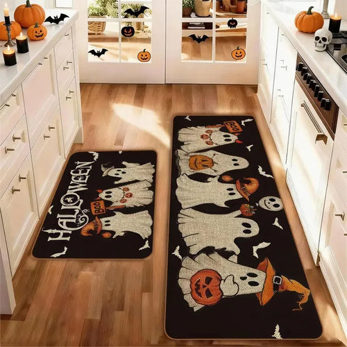 Halloween Runner Rug, Cartoon Ghost Pumpkin Bat Pattern, Non-Slip Fade-Resistant Polyester Floor Mat for Kitchen Hallway - product view 1