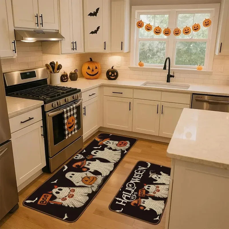 Halloween Runner Rug, Cartoon Ghost Pumpkin Bat Pattern, Non-Slip Fade-Resistant Polyester Floor Mat for Kitchen Hallway - product view 2