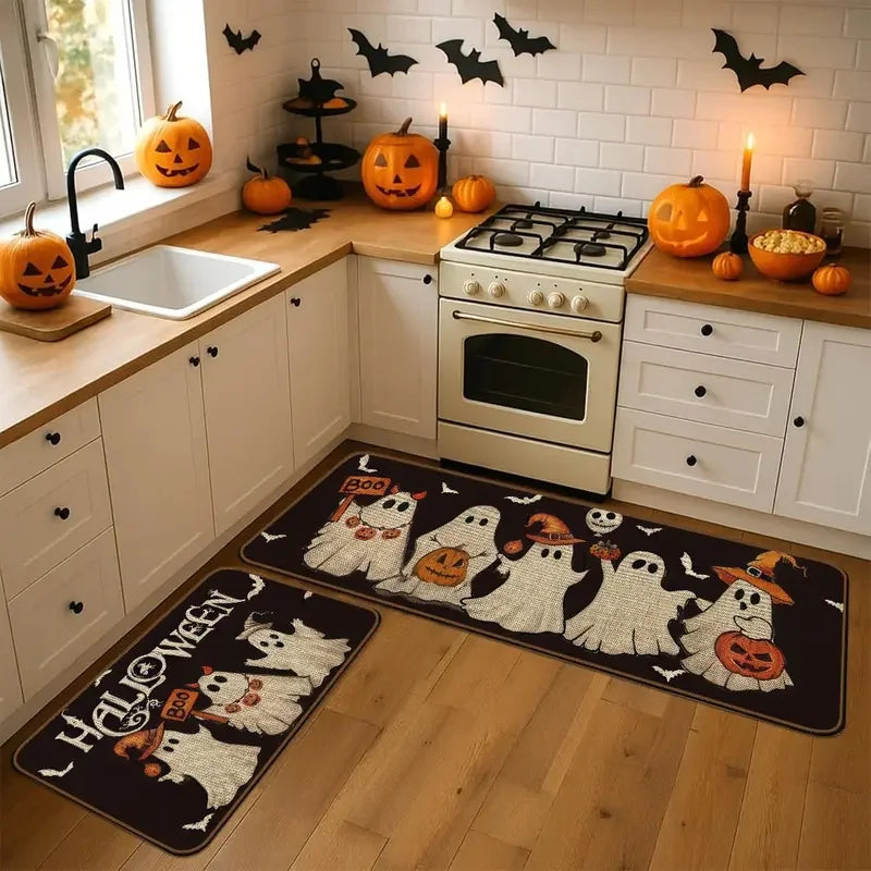 Halloween Runner Rug, Cartoon Ghost Pumpkin Bat Pattern, Non-Slip Fade-Resistant Polyester Floor Mat for Kitchen Hallway - product view 3