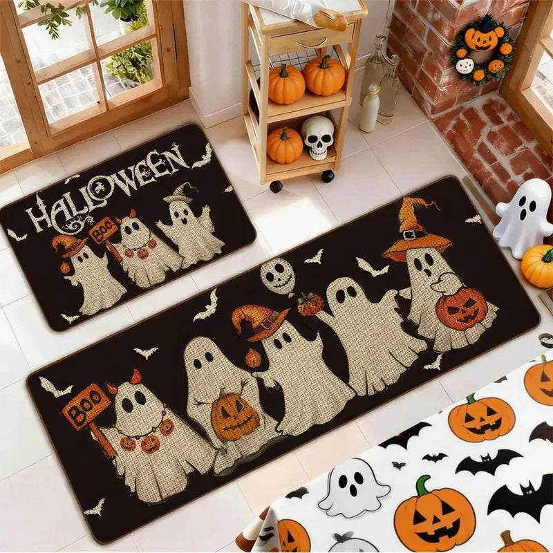 Halloween Runner Rug, Cartoon Ghost Pumpkin Bat Pattern, Non-Slip Fade-Resistant Polyester Floor Mat for Kitchen Hallway - product view 5