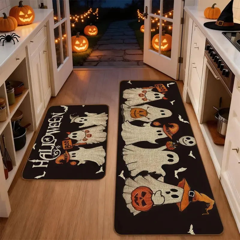 Halloween Runner Rug, Cartoon Ghost Pumpkin Bat Pattern, Non-Slip Fade-Resistant Polyester Floor Mat for Kitchen Hallway - product view 6