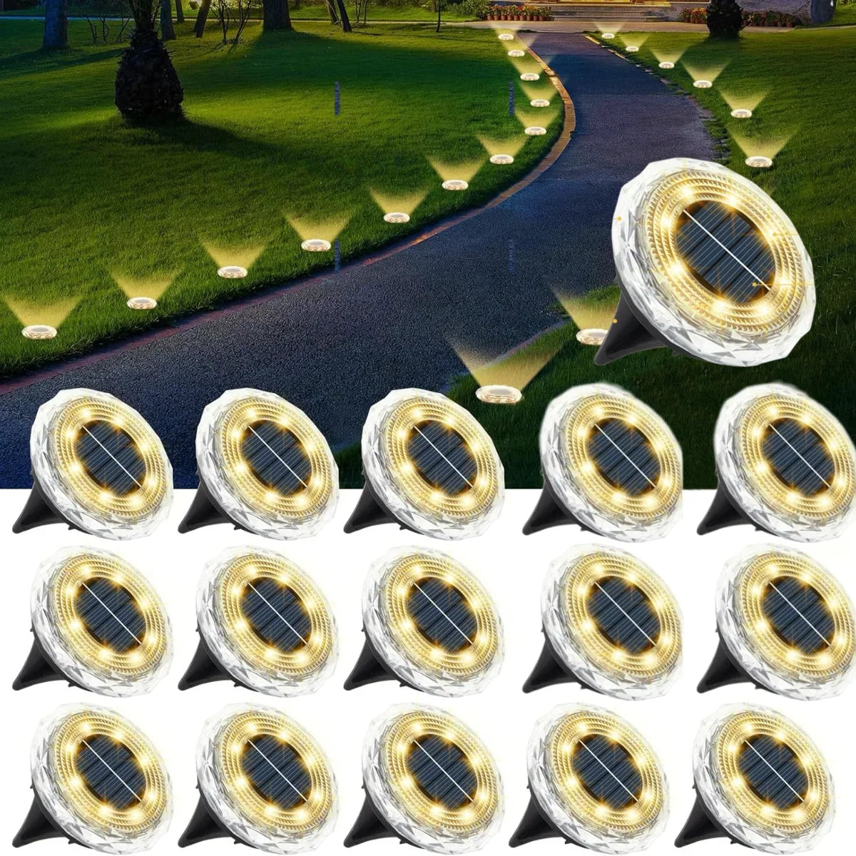 Solar Outdoor Spotlights, 8 LED Underground Garden Lights, Dimmable Warm White Pathway Lamps, 4, 8 or 16-Piece Sets - product view 3