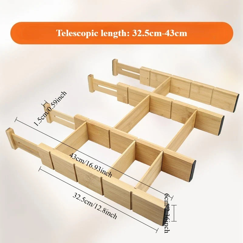 Bamboo Drawer Organizer, Adjustable Expandable Dividers with Inserts and Labels for Kitchen, Office and Home Storage - product view 1