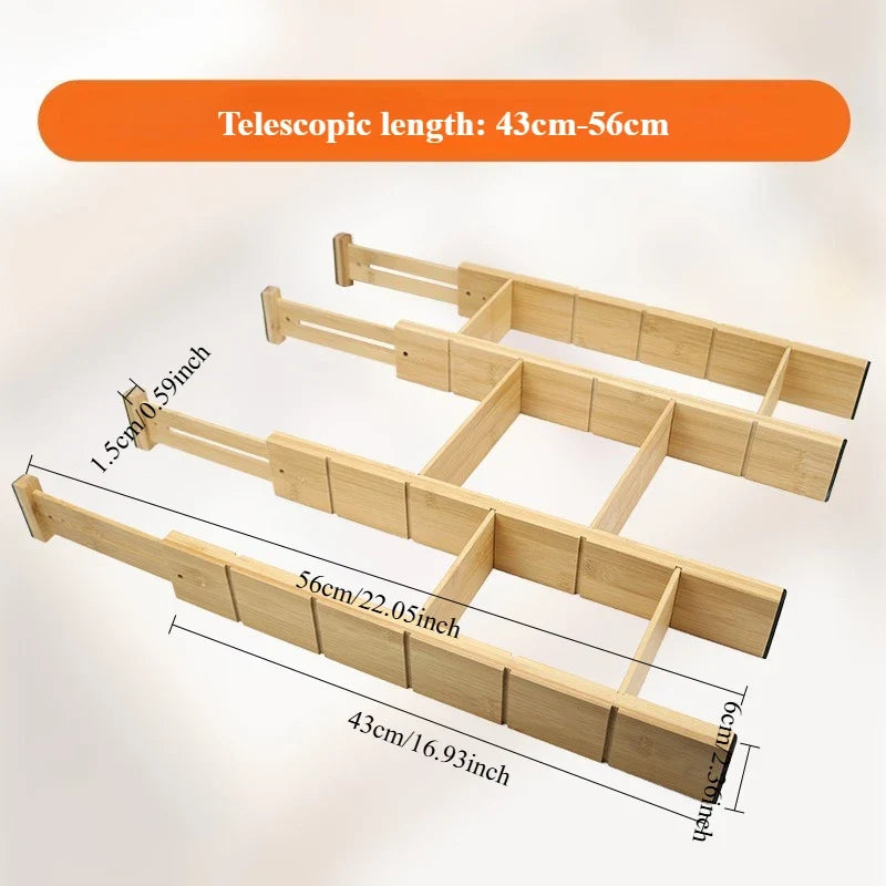 Bamboo Drawer Organizer, Adjustable Expandable Dividers with Inserts and Labels for Kitchen, Office and Home Storage - product view 2
