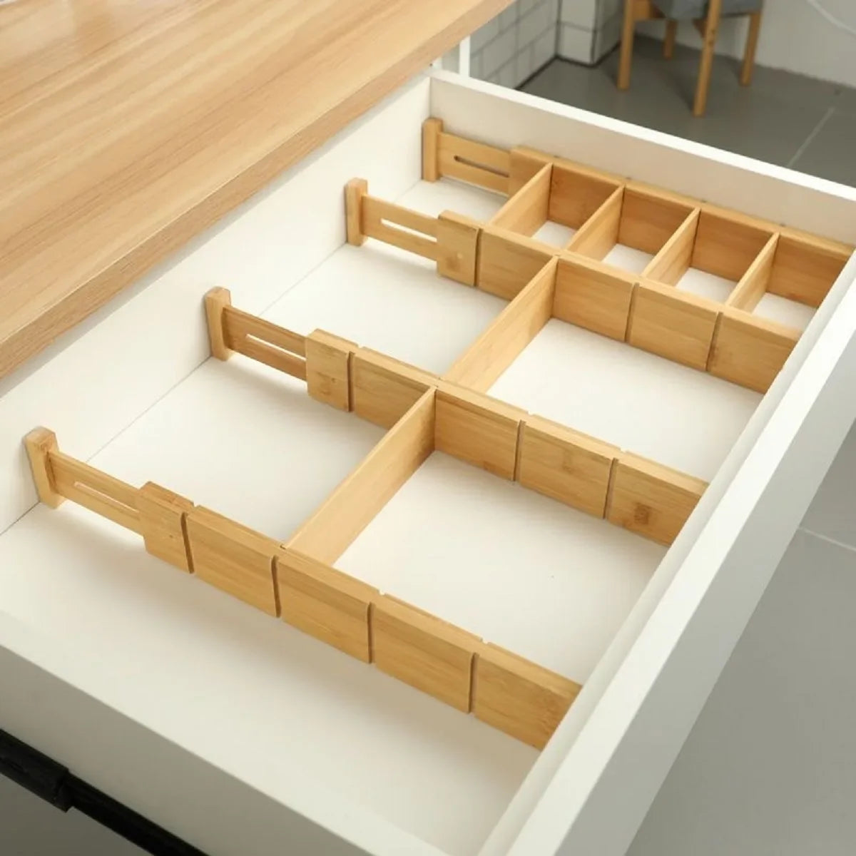 Bamboo Drawer Organizer, Adjustable Expandable Dividers with Inserts and Labels for Kitchen, Office and Home Storage - product view 3