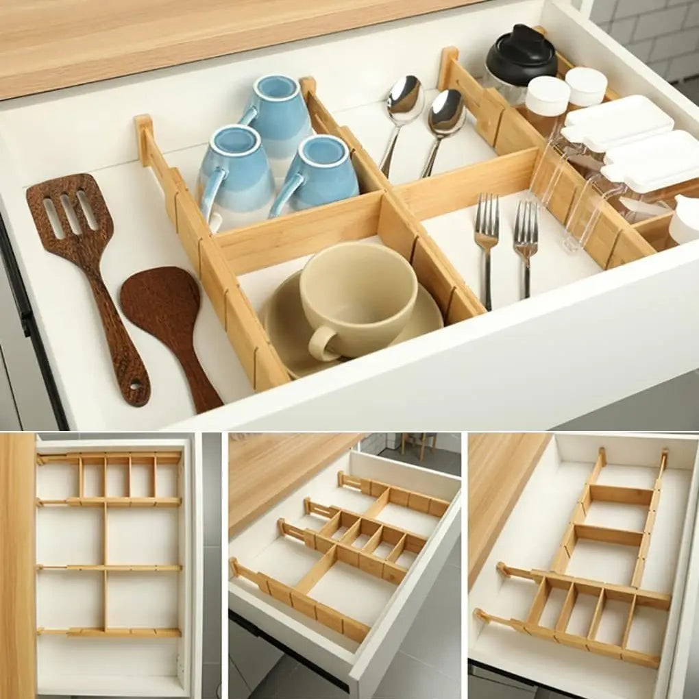 Bamboo Drawer Organizer, Adjustable Expandable Dividers with Inserts and Labels for Kitchen, Office and Home Storage - product view 4