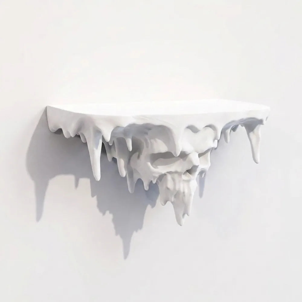 Skull Drip Floating Shelf, Irregular Melting Design, 17 x 8.5 x 8 cm Metal-Frame Gothic Wall Décor in 3 Colors - product view 1