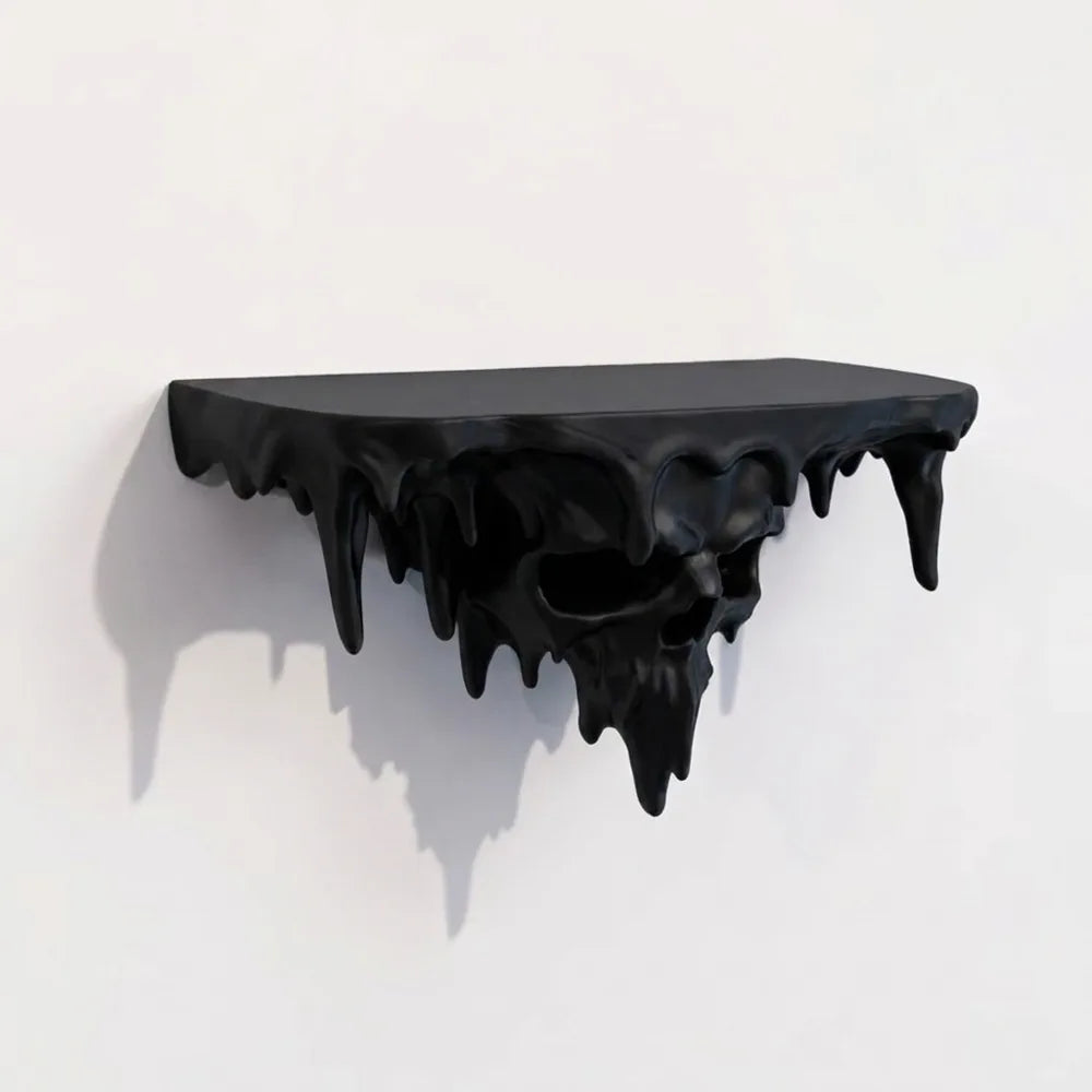 Skull Drip Floating Shelf, Irregular Melting Design, 17 x 8.5 x 8 cm Metal-Frame Gothic Wall Décor in 3 Colors - product view 2