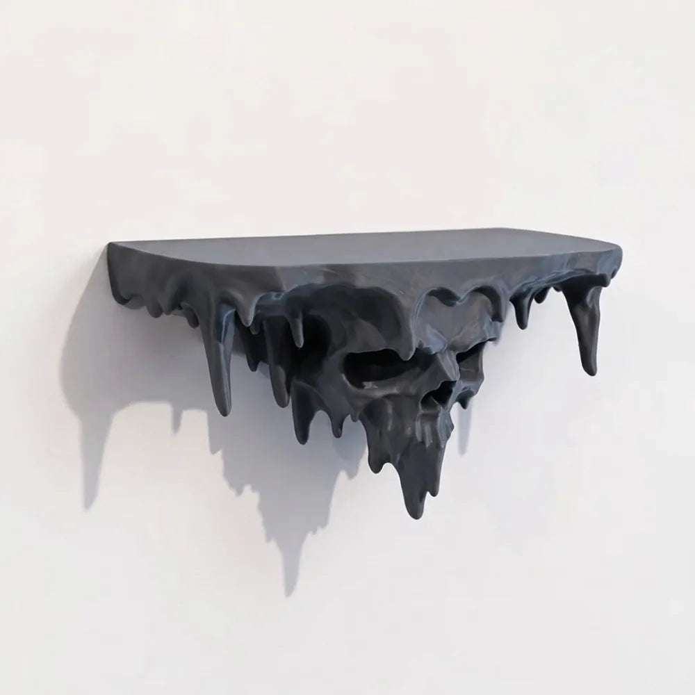 Skull Drip Floating Shelf, Irregular Melting Design, 17 x 8.5 x 8 cm Metal-Frame Gothic Wall Décor in 3 Colors - product view 3