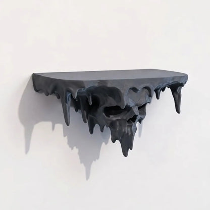 Skull Drip Floating Shelf, Irregular Melting Design, 17 x 8.5 x 8 cm Metal-Frame Gothic Wall Décor in 3 Colors - product view 3