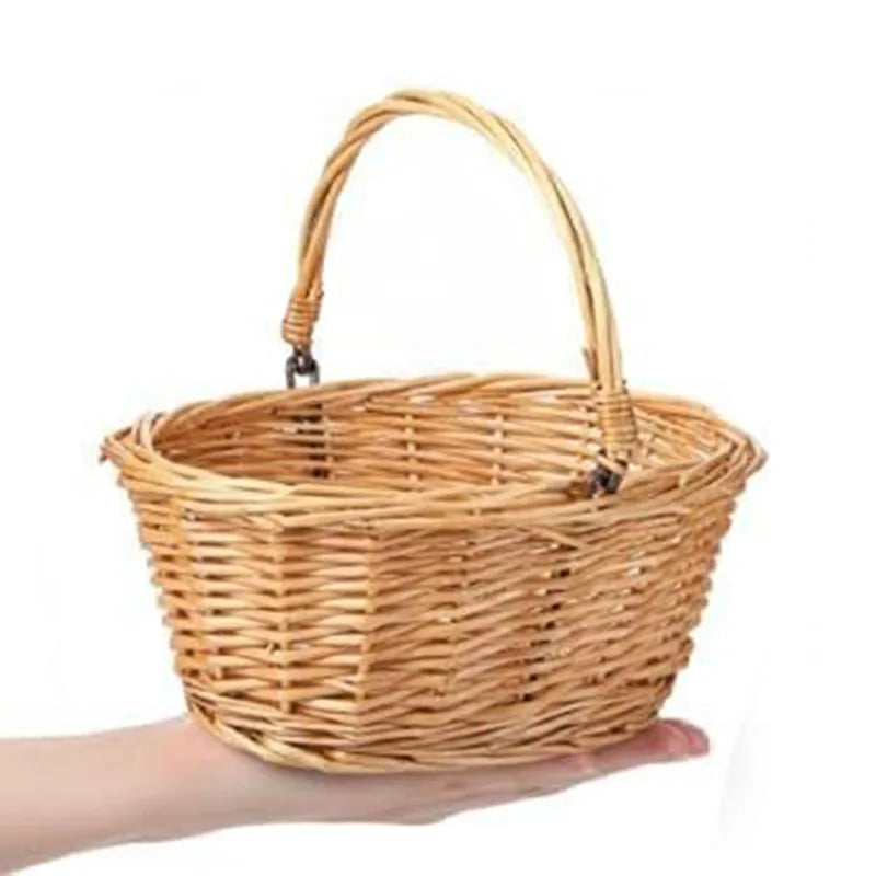 Wicker Easter Basket, Oval Willow-Weave Gift and Storage Basket with Bamboo Frame, Handle, Reusable for Picnic and Celebrations - product view 1