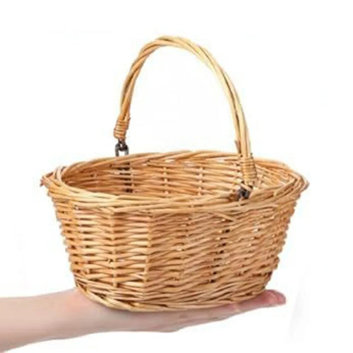 Wicker Easter Basket, Oval Willow-Weave Gift and Storage Basket with Bamboo Frame, Handle, Reusable for Picnic and Celebrations - product view 1