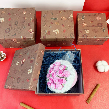 Vintage Christmas Nesting Gift Boxes, 4-Piece Kraft Paper Set, Stackable Santa Elk Print Boxes, 14.5 x 14.5 x 9.5 cm - product view 1