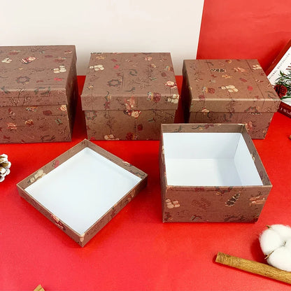 Vintage Christmas Nesting Gift Boxes, 4-Piece Kraft Paper Set, Stackable Santa Elk Print Boxes, 14.5 x 14.5 x 9.5 cm - product view 5