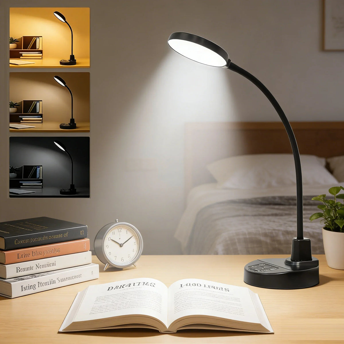 Rechargeable LED Desk Lamp, Adjustable Gooseneck, 3 Color Temperatures, Dimmable Reading Light with USB Ports - product view 1