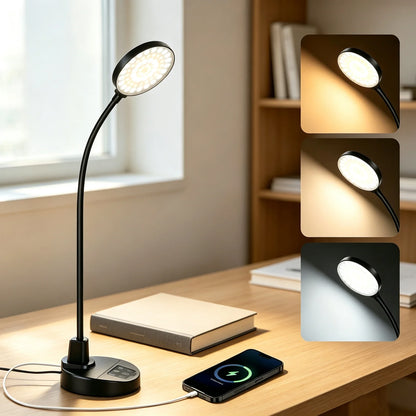 Rechargeable LED Desk Lamp, Adjustable Gooseneck, 3 Color Temperatures, Dimmable Reading Light with USB Ports - product view 2