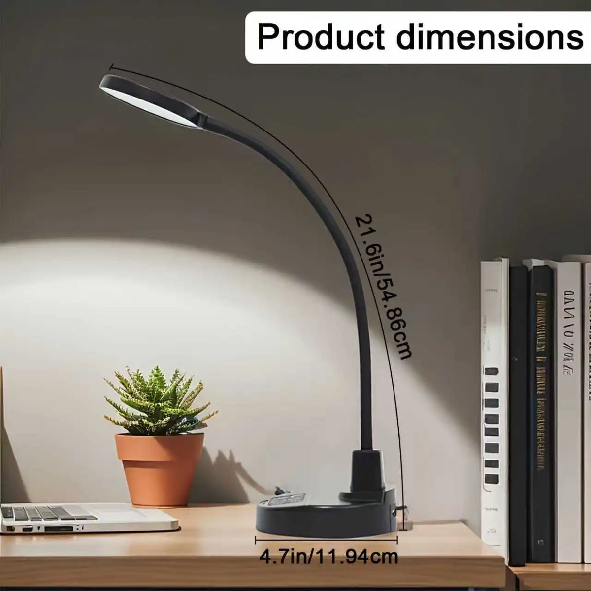 Rechargeable LED Desk Lamp, Adjustable Gooseneck, 3 Color Temperatures, Dimmable Reading Light with USB Ports - product view 4