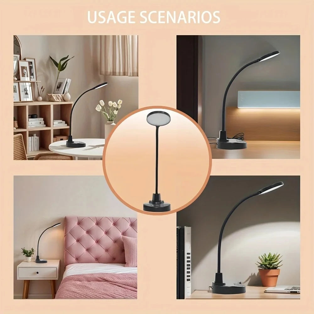 Rechargeable LED Desk Lamp, Adjustable Gooseneck, 3 Color Temperatures, Dimmable Reading Light with USB Ports - product view 6
