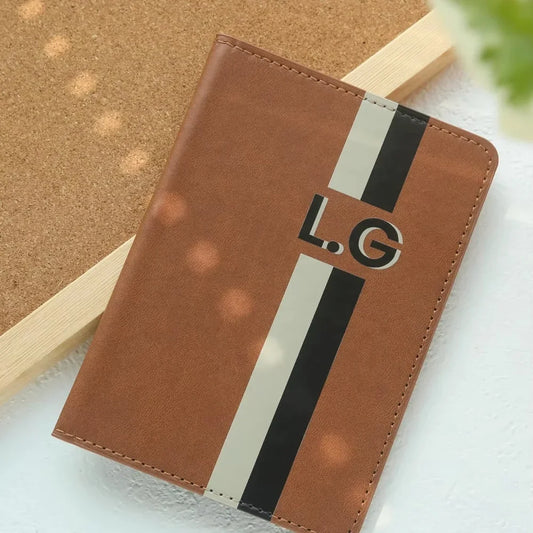 Classic Stripe Passport Holder, Personalized Initial Travel Accessory in Brown, Hot Pink, Yellow, Green, White or Red - product view 1