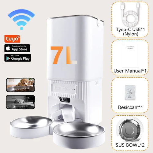 7L Smart Automatic Pet Feeder, 1080P HD Camera, Tuya App Control, Dual Stainless Bowls, Two-Way Audio - product view 1