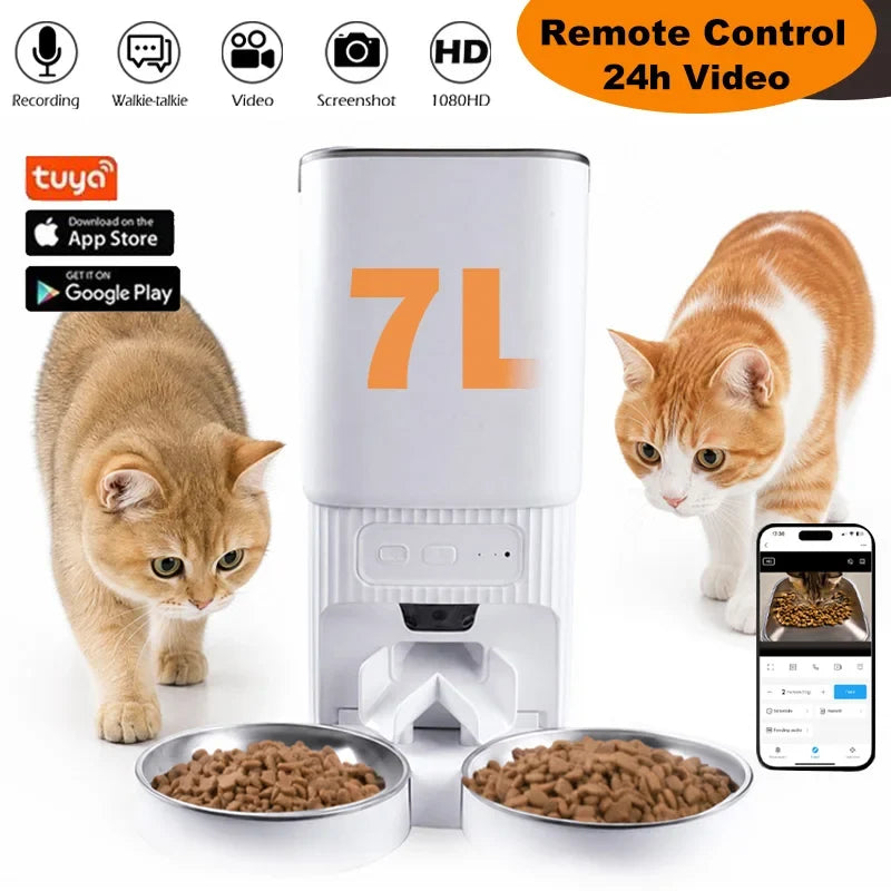 7L Smart Automatic Pet Feeder, 1080P HD Camera, Tuya App Control, Dual Stainless Bowls, Two-Way Audio - product view 2