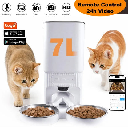 7L Smart Automatic Pet Feeder, 1080P HD Camera, Tuya App Control, Dual Stainless Bowls, Two-Way Audio - product view 2