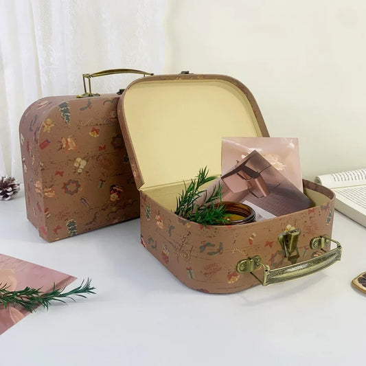 Vintage Christmas Suitcase Gift Boxes, 2-Piece Kraft Paper Set with Handles and Metal Latches, 25.5 x 8.5 x 20.7 cm - product view 1