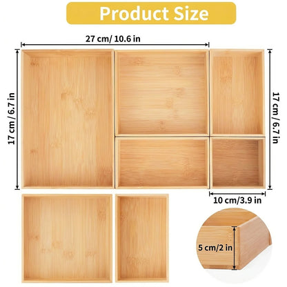 Bamboo Drawer Organizer Set, 5 Stackable Trays with 2 Removable Dividers for Kitchen Utensils, Makeup, Desk and Cabinet Storage - product view 5