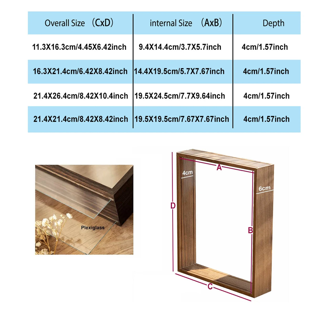 Acrylic Shadow Box Frame, 4cm Deep Double-Sided Display Case for Dried Flowers, Keepsakes and DIY Home Décor - product view 6