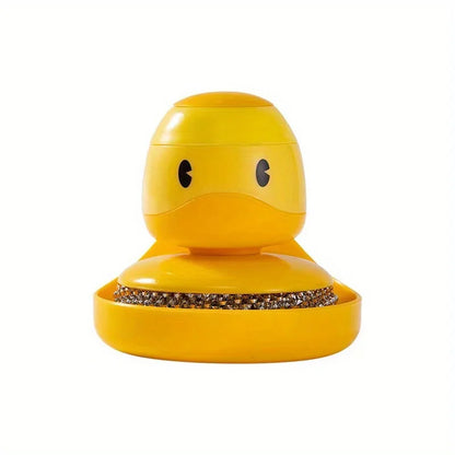 Duck Soap Dispensing Dish Brush, Handheld Kitchen Scrubber With Holder and Drip Tray, Yellow or Blue - product view 1