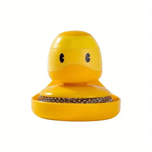 Duck Soap Dispensing Dish Brush, Handheld Kitchen Scrubber With Holder and Drip Tray, Yellow or Blue - product view 1