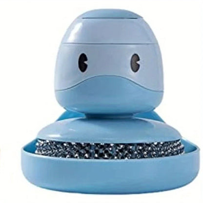 Duck Soap Dispensing Dish Brush, Handheld Kitchen Scrubber With Holder and Drip Tray, Yellow or Blue - product view 2