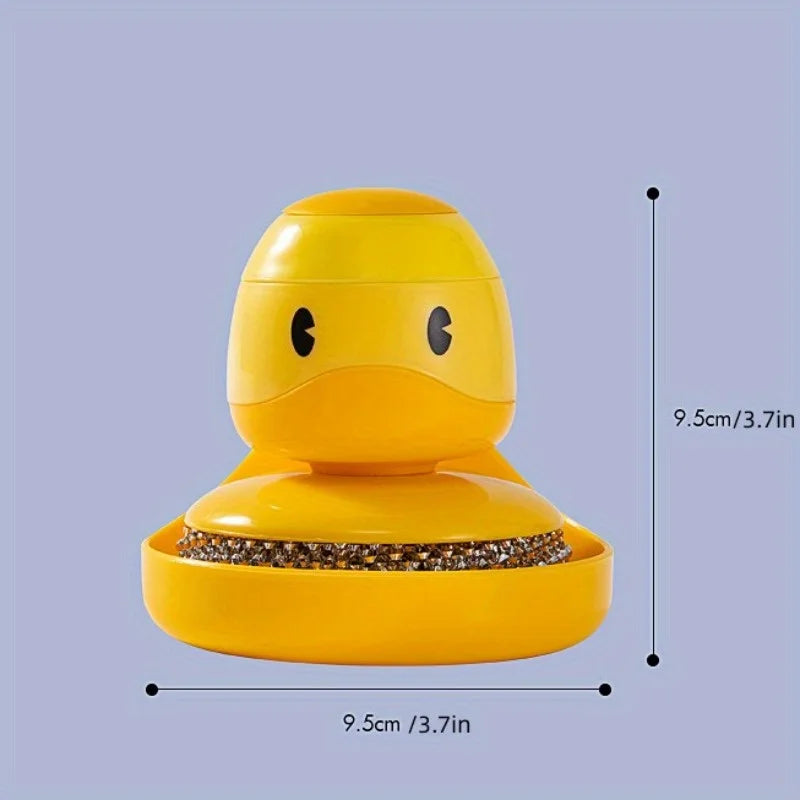 Duck Soap Dispensing Dish Brush, Handheld Kitchen Scrubber With Holder and Drip Tray, Yellow or Blue - product view 5