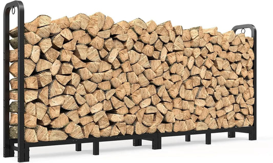 8-Foot Outdoor Firewood Rack, Adjustable Heavy-Duty Tubular Steel Log Holder, 4,500 lb Capacity for Porch, Patio and Fireplace - product view 1