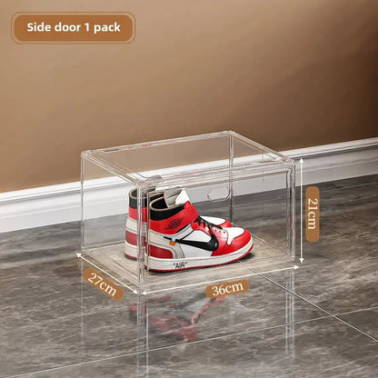 Stackable Shoe Storage Box, Large Transparent Plastic Sneaker Organizer with Magnetic Closure, Front or Side Door - product view 2