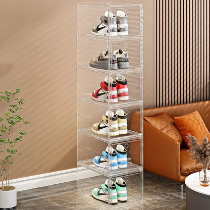 Stackable Shoe Storage Box, Large Transparent Plastic Sneaker Organizer with Magnetic Closure, Front or Side Door - product view 5