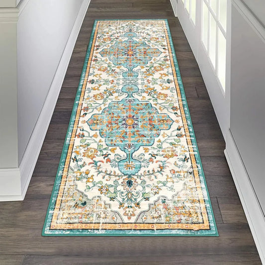 Farmhouse Bohemian Geometric Runner Rug, Non-Slip Fade-Resistant 100% Polyester, Machine-Made Mat for Hallway, Kitchen and Entry - product view 1