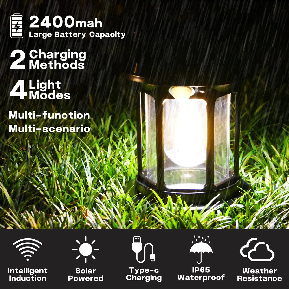 Solar Motion Sensor Hanging Lantern, 5V Halogen Light, ABS Body, Self-Contained Outdoor Emergency Garden Decor - product view 4