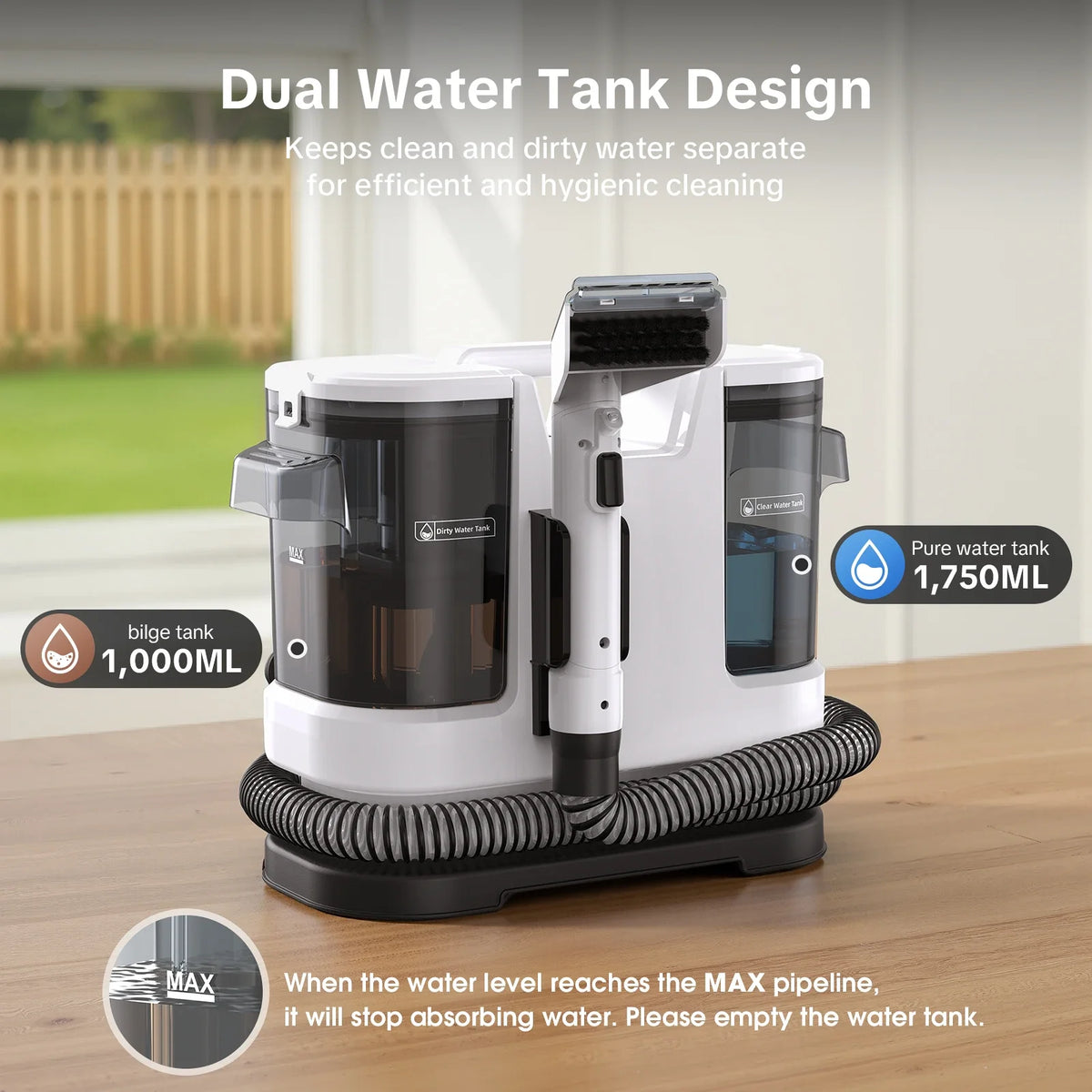 Portable Carpet Spot Cleaning Machine, Hot Water Cleaning, Handle Power Adjustment for Rugs, Upholstery, Pet Areas and Car Seats - product view 4