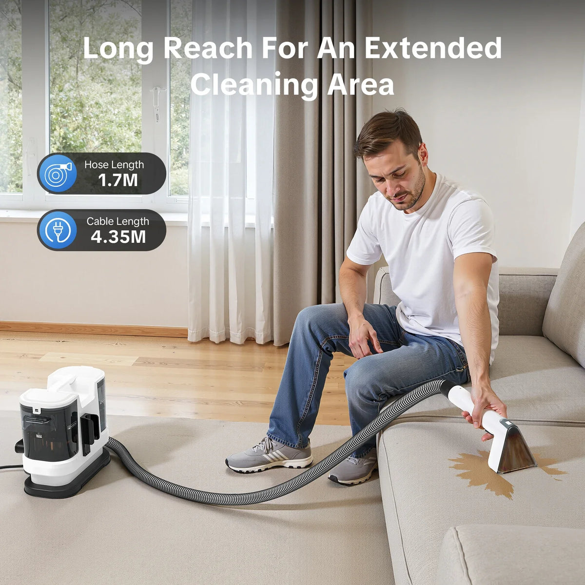 Portable Carpet Spot Cleaning Machine, Hot Water Cleaning, Handle Power Adjustment for Rugs, Upholstery, Pet Areas and Car Seats - product view 5