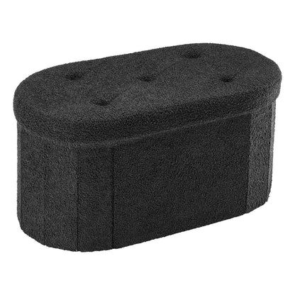 Faux Fur Storage Ottoman Footrest, Oval Folding Stool with Removable Dividers, 30 or 43 Inch Options in Black or White - product view 1