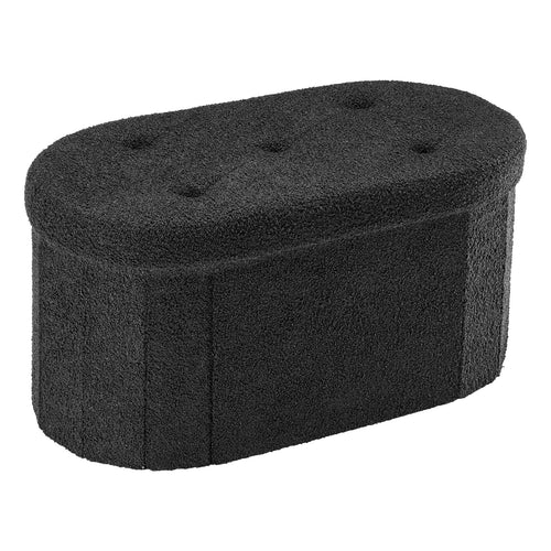 Faux Fur Storage Ottoman Footrest, Oval Folding Stool with Removable Dividers, 30 or 43 Inch Options in Black or White - product view 1
